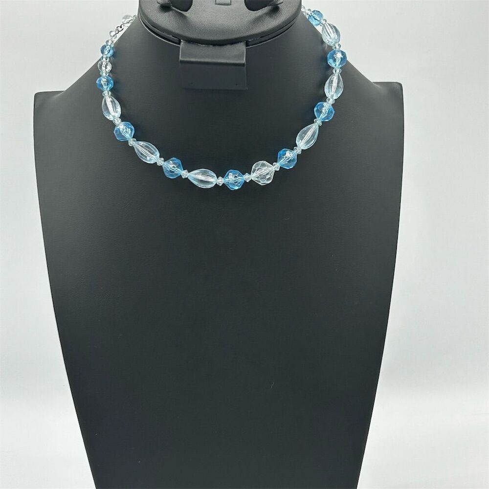 Vintage Multi Toned Blue Beaded Choker Necklace